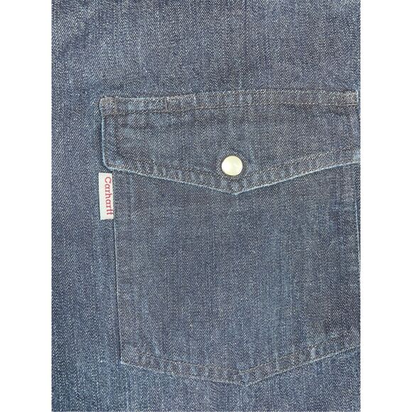 Carhartt Denim Western Shirt Men 3XL Tall Blue Pearl Snap Workwear Cowboy Core - Picture 4 of 8